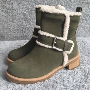 NEW Blondo Waterproof‎ Olive Green Suede Leather Ankle Boots Faux Fur Lined 6M